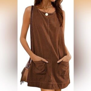 Brown Corduroy Dress with Pockets